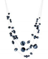 Rows of resplendent beads dazzle on this illusion necklace from Kenneth Cole New York. It's crafted from silver-tone mixed metal with navy faceted cherry and circle beads for a stunning effect. Approximate length: 17 inches + 3-inch extender. Approximate drop: 2 inches. Rows of resplendent beads dazzle on this illusion necklace from Kenneth Cole New York. It's crafted from silver-tone mixed metal with navy faceted cherry and circle beads for a stunning effect. Approximate length: 17 inches + 3-inch extender. Approximate drop: 2 inches.