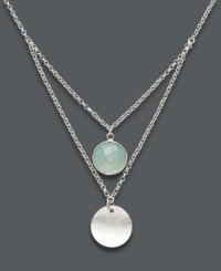 Add delicate layers for an ultra-trendy look. Studio Silver's contemporary design features a polished disc and round-cut chalcedony stone (5-6/10 ct. t.w.). Set in sterling silver. Approximate length: 16 and 18 inches. Approximate drops: 3/4 inch (disc); 1/2 inch (chalcedony). Add delicate layers for an ultra-trendy look. Studio Silver's contemporary design features a polished disc and round-cut chalcedony stone (5-6/10 ct. t.w.). Set in sterling silver. Approximate length: 16 and 18 inches. Approximate drops: 3/4 inch (disc); 1/2 inch (chalcedony).