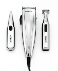 Make the cut in the comfort of your home. Packed with everything you need to trim, shape, groom and detail, this kit tackles the most precarious places on your face, from ears to nose to tricky contours of the head. With guide combs, styling clips, a barber cape & more, it's easy to look great every day. 5-year warranty on clipper; 2-year warranty on trimmer. Model HCT401. Make the cut in the comfort of your home. Packed with everything you need to trim, shape, groom and detail, this kit tackles the most precarious places on your face, from ears to nose to tricky contours of the head. With guide combs, styling clips, a barber cape & more, it's easy to look great every day. 5-year warranty on clipper; 2-year warranty on trimmer. Model HCT401.