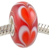 Murano Style Glass Fiery Hearts Solid Sterling Core Bead fits European Charm Bracelet Murano Style Glass Fiery Hearts Solid Sterling Core Bead fits European Charm Bracelet