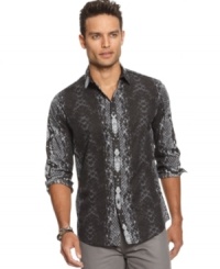 Show off your wild side with this sleek snake print shirt by INC International Concepts. Show off your wild side with this sleek snake print shirt by INC International Concepts.