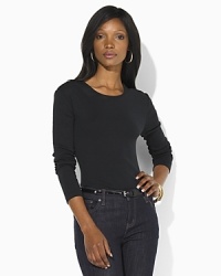 Crafted with a sleek crew neckline and long sleeves, the soft cotton tee is essential both for layering and wear-alone style Crafted with a sleek crew neckline and long sleeves, the soft cotton tee is essential both for layering and wear-alone style