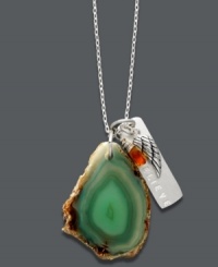 Incorporate a little bohemian inspiration. This stylish and inspirational charm pendant features a green agate slice, a believe tag, an angel wing, and an orange crystal bead. Crafted in sterling silver. Approximate length: 18 inches + 2-inch extender. Approximate drop: 1-7/8 inches. Incorporate a little bohemian inspiration. This stylish and inspirational charm pendant features a green agate slice, a believe tag, an angel wing, and an orange crystal bead. Crafted in sterling silver. Approximate length: 18 inches + 2-inch extender. Approximate drop: 1-7/8 inches.