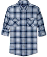 Don't get caught in the cold – the casual style and warmth of this Jim flannel from American Rag is perfect for fall and winter. Don't get caught in the cold – the casual style and warmth of this Jim flannel from American Rag is perfect for fall and winter.