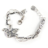 Live True Sterling Silver Plated Double-Link Bracelet with Dove Live True Sterling Silver Plated Double-Link Bracelet with Dove