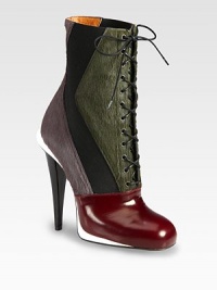 A high heel elevates this lace-up silhouette of lush calf hair mixed with elastic paneling and shiny leather. Stacked heel, 4½ (115mm)Calf hair, elastic and leather upperLeather lining and solePadded insoleMade in Italy A high heel elevates this lace-up silhouette of lush calf hair mixed with elastic paneling and shiny leather. Stacked heel, 4½ (115mm)Calf hair, elastic and leather upperLeather lining and solePadded insoleMade in Italy