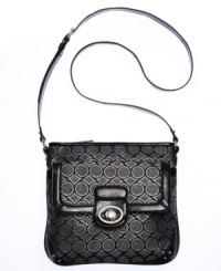 Step up your style status with this logo-splashed lovely from Nine West. Outfitted with the iconic 9's monogram, gleaming hardware and pockets aplenty, the hands free design provides on-the-go ease. Step up your style status with this logo-splashed lovely from Nine West. Outfitted with the iconic 9's monogram, gleaming hardware and pockets aplenty, the hands free design provides on-the-go ease.
