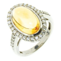 LenYa Specials Size 7.25 Women's Rhodium Plated Sterling Silver Ring with AAAA Grade Oval Citrine & Cubic Zirconia LenYa Specials Size 7.25 Women's Rhodium Plated Sterling Silver Ring with AAAA Grade Oval Citrine & Cubic Zirconia