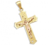 14k Yellow and Rose Gold Cross Crucifix Charm Pendant h
