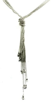 Gorgeous City Gypsies Long Knotted Tie Necklace with Ice Crystal Accents on Faceted Ball Chain Silver Tone a Long 20