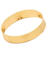 Simply elegant. Betsey Johnson's bangle bracelet is crafted from gold-tone mixed metal with heart details and metal beads for a subtle, yet bold, statement. Approximate diameter: 2-1/2 inches.