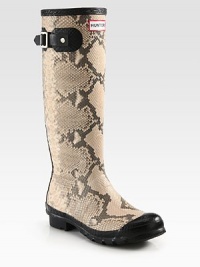 Pick-me-up boots to brighten rainy days, constructed with snake-print rubber and topped with a buckle strap. Shaft, 15Leg circumference, 15Snake-print rubber upperPull-on styleNylon liningRubber solePadded insoleImported Pick-me-up boots to brighten rainy days, constructed with snake-print rubber and topped with a buckle strap. Shaft, 15Leg circumference, 15Snake-print rubber upperPull-on styleNylon liningRubber solePadded insoleImported