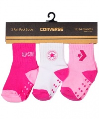 Converse Logo Trio 3-Pack Quarter Crew Socks (Sizes 0M - 24M) - pink/white, 12 - 24 months