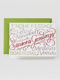 Christmas is the same in all languages, as shown by this cheery card boasting greetings in a variety of languages and bright, seasonal colors. Set of 10 cards4.5 X 5.81Made in USA Christmas is the same in all languages, as shown by this cheery card boasting greetings in a variety of languages and bright, seasonal colors. Set of 10 cards4.5 X 5.81Made in USA
