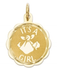 The perfect blessing for the new mom. This sweet charm features a scalloped and diamond-cut charm with the words, It's A Girl, inscribed across the front. Crafted in 14k gold. Chain not included. Approximate length: 4/5 inch. Approximate width: 3/5 inch. The perfect blessing for the new mom. This sweet charm features a scalloped and diamond-cut charm with the words, It's A Girl, inscribed across the front. Crafted in 14k gold. Chain not included. Approximate length: 4/5 inch. Approximate width: 3/5 inch.