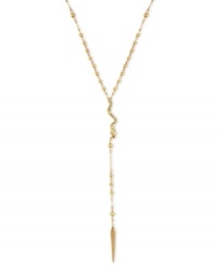 Fierceness reigns. At the center of this chain from RACHEL Rachel Roy lies a snake, grasping onto a pendant. Crafted from gold-tone mixed metal and accented with glass stones, this necklace brings an element of danger to your personal style.  Approximate length: 17-1/2 to 24 inches.