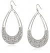 Jessica Simpson Silver Tone Pave Tear Drop Hoop Earrings