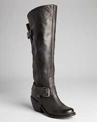 Over-the-knee boots go Western, hot on the trend with smokin' stacked heels and buckled harness details. Rope 'em in! Over-the-knee boots go Western, hot on the trend with smokin' stacked heels and buckled harness details. Rope 'em in!