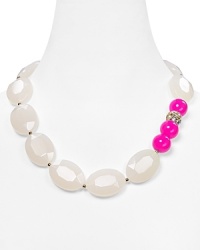 Aqua's beaded necklace emboldens your jewel box with a dose of trend-right neon. Whether with LBDs or staple tees, the chunky strand adds high-octane energy to your look. Aqua's beaded necklace emboldens your jewel box with a dose of trend-right neon. Whether with LBDs or staple tees, the chunky strand adds high-octane energy to your look.