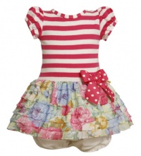 Bonnie Baby Girls Infant Knit Bodice To Drop Waist Print Ruffle Skirt