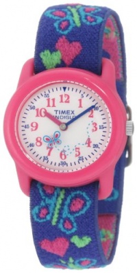 Timex Kids' T89001 Analog Hearts and Butterflies Elastic Fabric Strap Watch