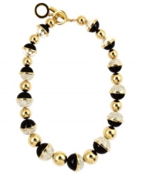 A trio of elegance, from Anne Klein. This statement necklace grabs attention with sparkling crystals, glossy blacks and golden shine. Finished with a toggle closure. Crafted in gold tone mixed metal. Approximate length: 16 inches + 1-inch extender. A trio of elegance, from Anne Klein. This statement necklace grabs attention with sparkling crystals, glossy blacks and golden shine. Finished with a toggle closure. Crafted in gold tone mixed metal. Approximate length: 16 inches + 1-inch extender.