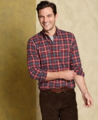 Change your button front pattern with this classic plaid shirt from Tommy Hilfiger. (Clearance)