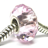 Sterling Silver Birthstone Pink Rose Crystal European Bead Charm October Sterling Silver Birthstone Pink Rose Crystal European Bead Charm October