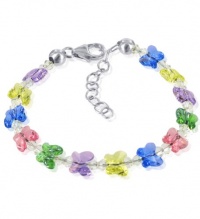 SCBR151 Sterling Silver Butterfly Multicolor Crystal Charm Bracelet 5.5 inch Made with Swarovski Elements