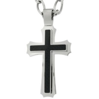 Men's Stainless Steel Extra Large 3 Layer Cross with Carbon Fiber Pendant Necklace Men's Stainless Steel Extra Large 3 Layer Cross with Carbon Fiber Pendant Necklace