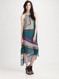 From the runway collection, an utterly modern silk shift crafted from a bold mix of vibrant colorblock, sheer insets and boho-chic prints.JewelneckSleevelessRuffled bodiceAsymmetric hemSide ventsBack rufflesSide zipperAbout 26 from natural waistSilkDry cleanImportedModel shown is 5'10 (177cm) wearing US size Small. From the runway collection, an utterly modern silk shift crafted from a bold mix of vibrant colorblock, sheer insets and boho-chic prints.JewelneckSleevelessRuffled bodiceAsymmetric hemSide ventsBack rufflesSide zipperAbout 26 from natural waistSilkDry cleanImportedModel shown is 5'10 (177cm) wearing US size Small.