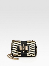 Sultry lace netting over contrast satin accented with supple leather and radiant hardware.Chain shoulder strap, 23 dropMagnetic snap flap closureOne inside open pocketSignature lining5½W X 4H X 1½DImported Sultry lace netting over contrast satin accented with supple leather and radiant hardware.Chain shoulder strap, 23 dropMagnetic snap flap closureOne inside open pocketSignature lining5½W X 4H X 1½DImported