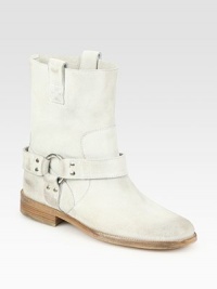 Edgy suede style with a rocker-chic, wrap-around buckle, slightly stacked heel and two pull tabs. Stacked heel, 1 (25mm)Suede upperPull-on styleLeather lining and solePadded insoleMade in ItalyOUR FIT MODEL RECOMMENDS ordering true size. Edgy suede style with a rocker-chic, wrap-around buckle, slightly stacked heel and two pull tabs. Stacked heel, 1 (25mm)Suede upperPull-on styleLeather lining and solePadded insoleMade in ItalyOUR FIT MODEL RECOMMENDS ordering true size.