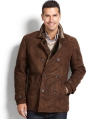 Step out in a luxe cool-weather look with this faux-shearling coat from Tasso Elba.