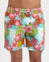 Brilliant florals and elephant prints livens these classic-fitting swim trunks, set in quick-drying nylon with rear eyelets to avoid ballooning effect.Elastic drawstring waistSide slash, back flap pocketInseam, about 6Polyamide nylonMachine washImported