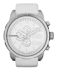 Crisp, cool, chronograph. This unisex watch from Diesel is washed out in whites for a fresh look. Crisp, cool, chronograph. This unisex watch from Diesel is washed out in whites for a fresh look.