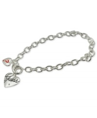Double your love for GUESS. This charming necklace features two heart pendants with jet and red epoxy and pave crystals. Toggle closure at the front. Crafted in silver tone mixed metal. Approximate length: 16 inches. Approximate drop: 1 inch. Double your love for GUESS. This charming necklace features two heart pendants with jet and red epoxy and pave crystals. Toggle closure at the front. Crafted in silver tone mixed metal. Approximate length: 16 inches. Approximate drop: 1 inch.