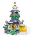 A bright light in the cold, white North Pole landscape, Tinkerbell's luxe lighthouse features fantastical swirls of emerald, violet and ice-blue rooftops and gold replicas of the famous pixie. Tink's wand shop and fairy dust work magic on your holiday decor.