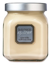 Crème Brulee Souflée Body Crème. Whipped, ultra rich cream provides intense moisturization to the skin without being heavy or greasy, while earth minerals leave the skin with a discreet sheen and radiance. Ingredients include oat protein, silk protein, sweet almond protein, macadamia nut oil, shea butter, and vitamins A, E and F. Plus, extracts of vanilla bean, cinnamon, coffee bean, cocoa, nutmeg and honey have been baked into the formula. 12 oz. Made in USA. Crème Brulee Souflée Body Crème. Whipped, ultra rich cream provides intense moisturization to the skin without being heavy or greasy, while earth minerals leave the skin with a discreet sheen and radiance. Ingredients include oat protein, silk protein, sweet almond protein, macadamia nut oil, shea butter, and vitamins A, E and F. Plus, extracts of vanilla bean, cinnamon, coffee bean, cocoa, nutmeg and honey have been baked into the formula. 12 oz. Made in USA.