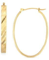 A diagonal design dazzles. These oval hoop earrings from YellOra™ feature a stylish pattern and bring together pure gold, sterling silver and palladium for a glamorous effect. Approximate drop: 1-1/3 inches. Approximate width: 7/8 inch.