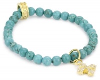 Queen Baby 6mm Turquoise Bead Bracelet with 18K Vermeil Pave Cubic-Zirconia MB Cross Queen Baby 6mm Turquoise Bead Bracelet with 18K Vermeil Pave Cubic-Zirconia MB Cross
