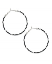Add a touch of sass to your look with this striped design from Style&co. Black stripe hoop earrings featuring black and silver tone mixed metal and an easy latch closure. Approximate diameter: 1-3/4 inches. Add a touch of sass to your look with this striped design from Style&co. Black stripe hoop earrings featuring black and silver tone mixed metal and an easy latch closure. Approximate diameter: 1-3/4 inches.