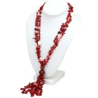 27 Red Coral and Agate Beads Necklace With Toggle Clasp 27 Red Coral and Agate Beads Necklace With Toggle Clasp