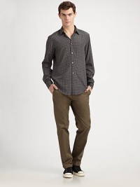 A forward-looking casual style tailored for the weekend in a patterned silk shirting fabric. Buttonfront55% silk/45% cottonDry cleanImported A forward-looking casual style tailored for the weekend in a patterned silk shirting fabric. Buttonfront55% silk/45% cottonDry cleanImported