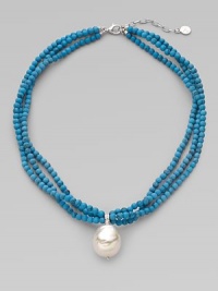 Strands of turquoise beads meet at a glistening baroque pearl. 22mm baroque pearl Cubic zirconia Sterling silver Length, about 16 with 2 extender Lobster clasp Made in Spain 