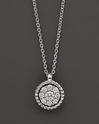 Diamond cluster pendant necklace in 14K white gold. Diamond cluster pendant necklace in 14K white gold.