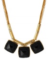 Kenneth Cole New York assembles an elegant frontal necklace with a post-modern bent. Crafted from gold-tone mixed metal, the necklace features tubes and chains as well as black accents for a daring look. Approximate length: 15 inches + 3-inch extender. Approximate drop: 1-1/2 inches.