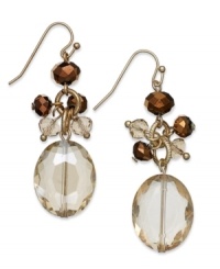 Bunches of style, by INC International Concepts. These drop earrings flaunt a cluster of glass rondelles and glass oval beads. Crafted in 12k gold-plated mixed metal. Approximate drop: 2 inches. Bunches of style, by INC International Concepts. These drop earrings flaunt a cluster of glass rondelles and glass oval beads. Crafted in 12k gold-plated mixed metal. Approximate drop: 2 inches.