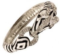 Elegant Zebra with Crystals, Black and White Enamel Stripes Silver Hinged Bangle Bracelet Elegant Zebra with Crystals, Black and White Enamel Stripes Silver Hinged Bangle Bracelet