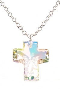 Sterling Silver Chain with Swarovski Elements Cross Pendant Necklace, 24 Sterling Silver Chain with Swarovski Elements Cross Pendant Necklace, 24